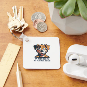 Funny Cartoon Dog Butler Quote Keychain