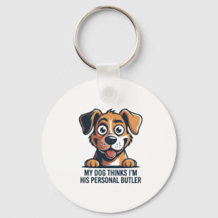 Funny Cartoon Dog Butler Quote Keychain