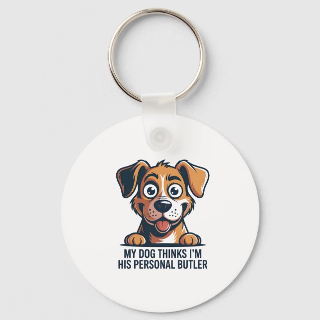 Funny Cartoon Dog Butler Quote Keychain (Front)