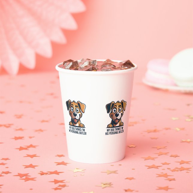 Funny Cartoon Dog Butler Quote Paper Cups (Insitu)
