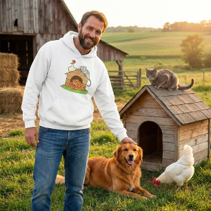 Funny Cartoon Dog Cat and Chicken on Doghouse  Hoodie