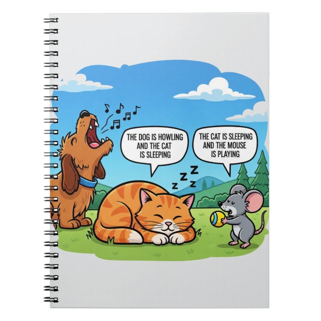 Funny Cartoon Dog, Cat, and Mouse Notebook (Front)