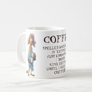 Funny Cartoon Dog Coffee Spelled Backwards Mug