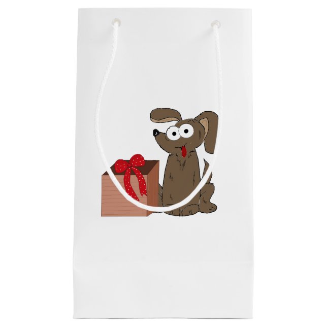 Funny Cartoon Dog with Present Small Gift Bag (Front)