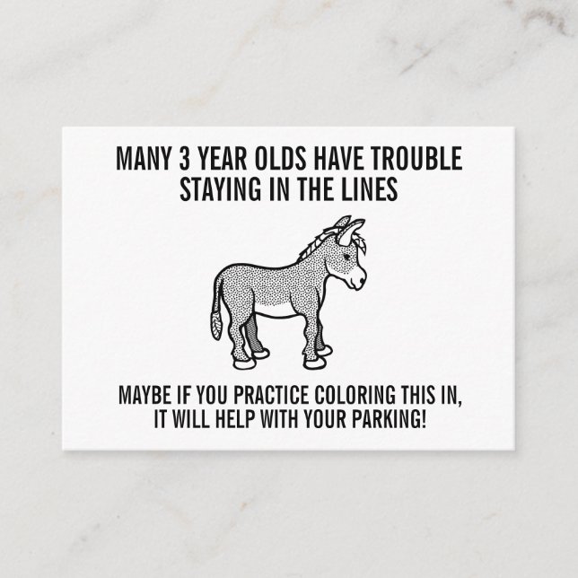 Funny Cartoon Donkey Bad Parking Ticket  Advice Card (Front)