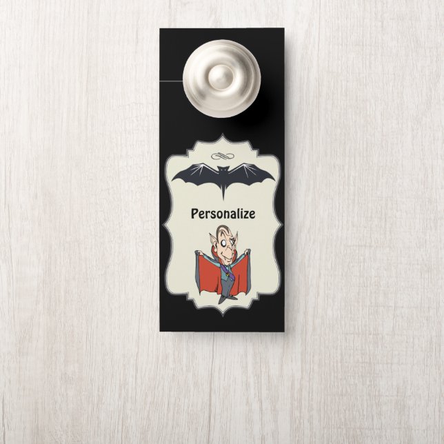 Funny Cartoon Dracula Flying Bat Personalized Room Door Hanger (On Knob)