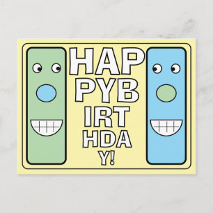 Funny Cartoon Faces Happy Birthday Postcard 