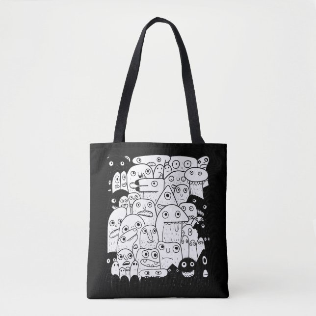 Funny cartoon faces l Black and white Tote Bag (Front)