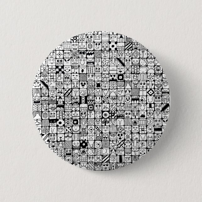 Funny Cartoon Faces Squares 2 Inch Round Button (Front)