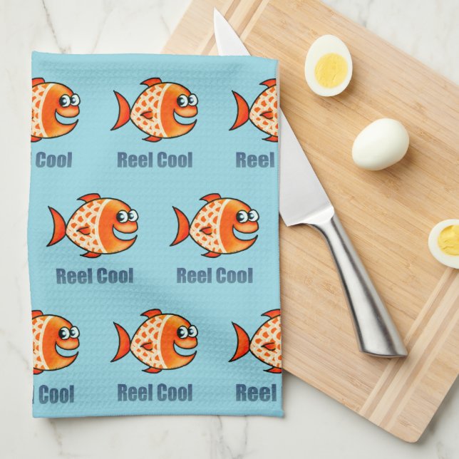 Funny Cartoon Fish Ocean Pun Kitchen Towel (Quarter Fold)
