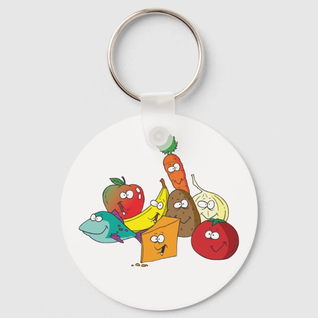 Funny Cartoon Food Group Friends Characters Keychain (Front)
