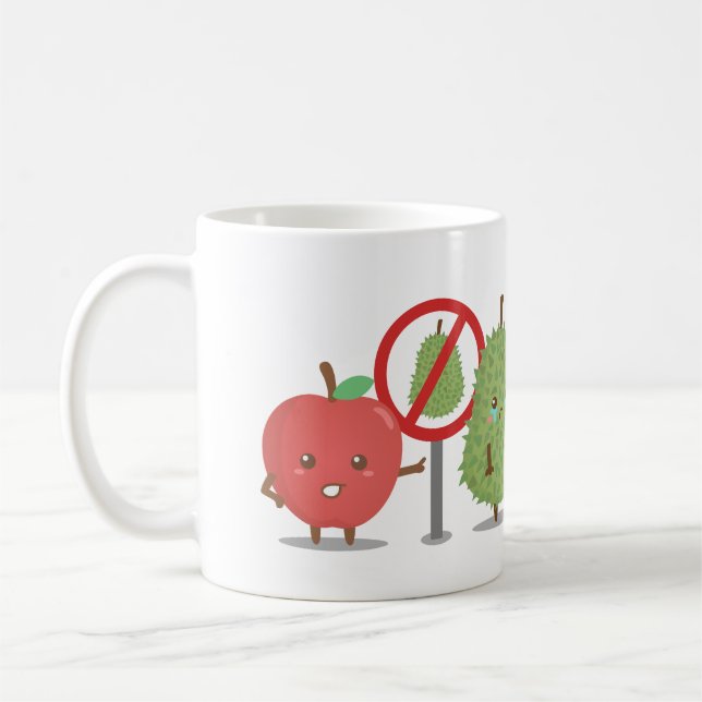 Funny Cartoon, Forbidden Fruit, Apple and Durian Coffee Mug (Left)