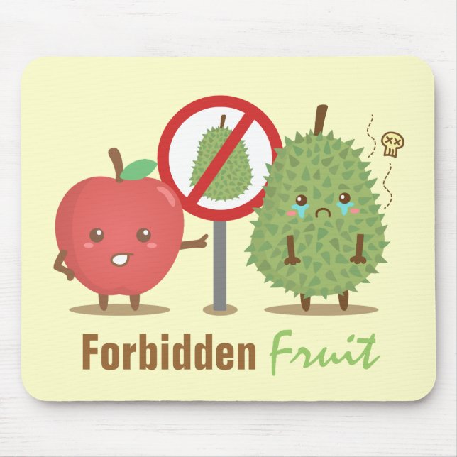 Funny Cartoon, Forbidden Fruit, Apple and Durian Mouse Pad (Front)