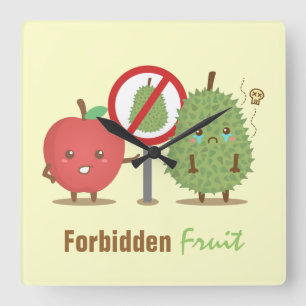 Funny Cartoon, Forbidden Fruit, Apple and Durian Square Wall Clock