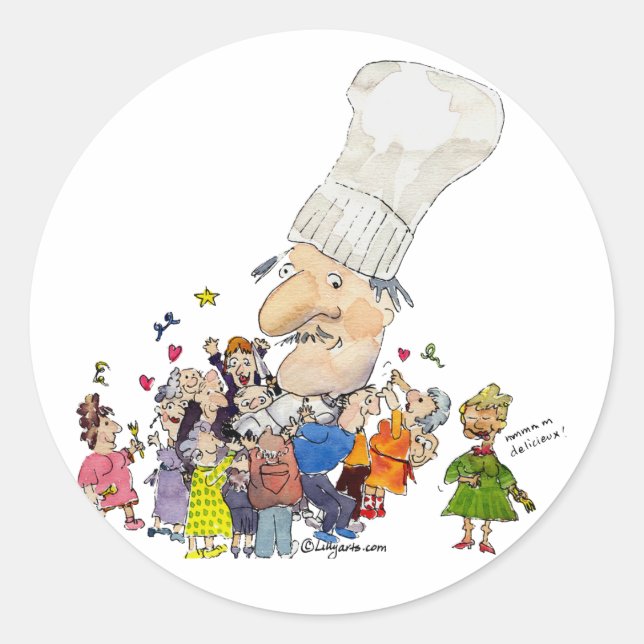 Funny Cartoon French Chef Stickers/Seals Classic Round Sticker (Front)