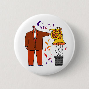 Funny Cartoon French Horn Button