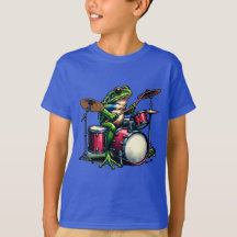 Funny Cartoon Frog Playing the Drums