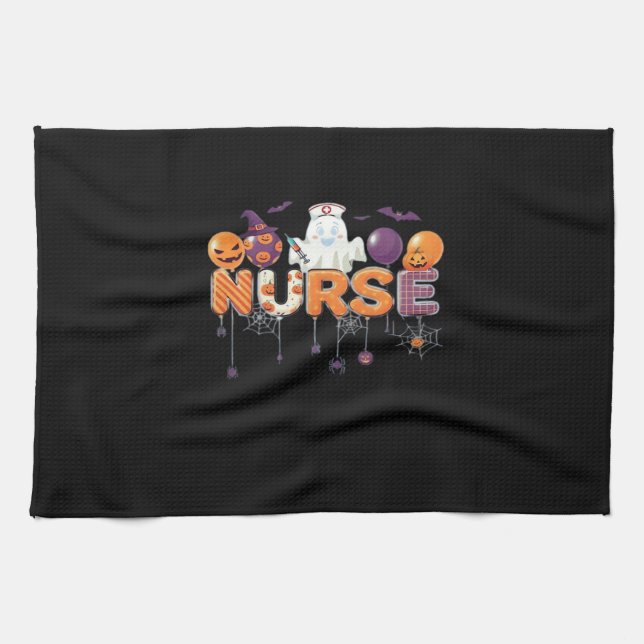 funny cartoon ghost nurse - Hot Nurse Halloween Ou Kitchen Towel (Horizontal)