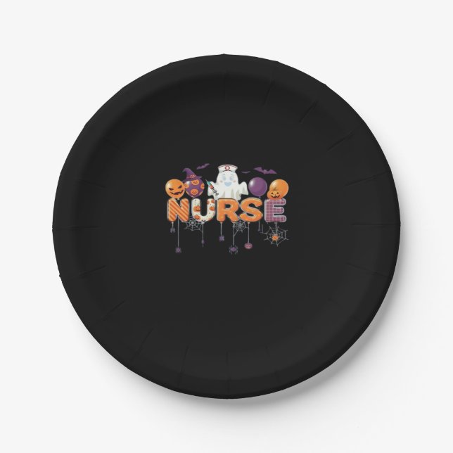 funny cartoon ghost nurse - Hot Nurse Halloween Ou Paper Plate (Front)