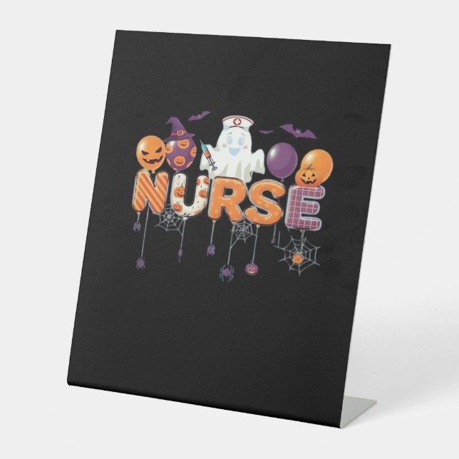 funny cartoon ghost nurse - Hot Nurse Halloween Ou Pedestal Sign (Front)