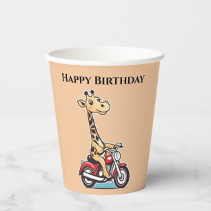 Funny Cartoon Giraffe Riding A Motorbike, Paper Cups