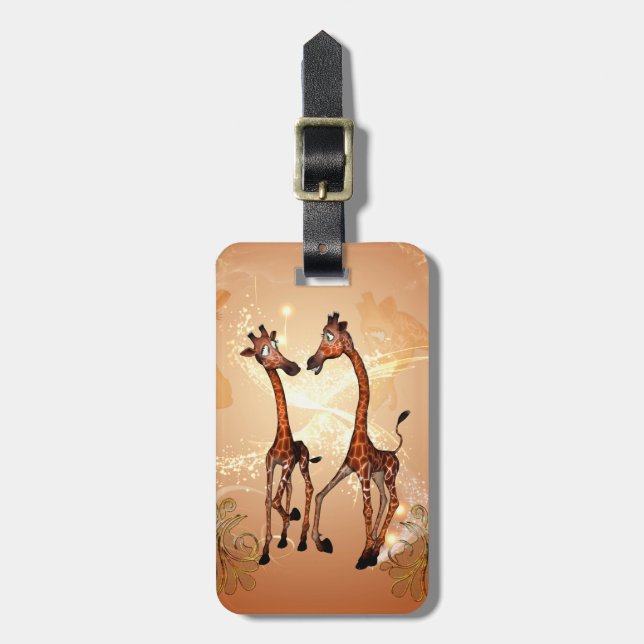 Funny cartoon giraffes luggage tag (Front Vertical)