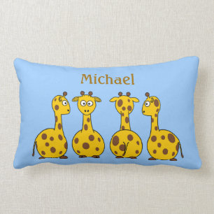 Funny Cartoon Giraffes on Blue Children's Custom Lumbar Pillow
