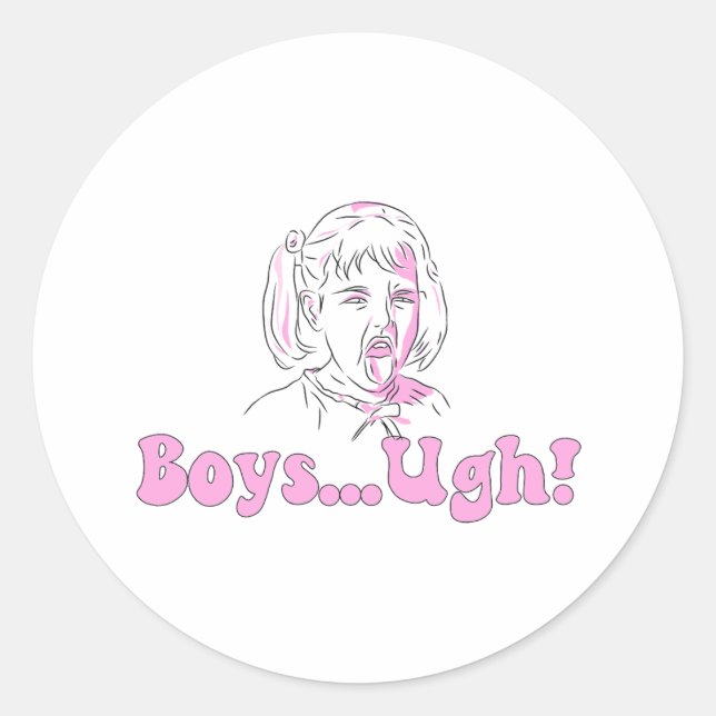 Funny cartoon girl meme - "boys...Ugh!" Classic Round Sticker (Front)