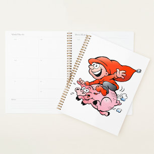 Funny Cartoon Gnome Riding Flying Pig Planner