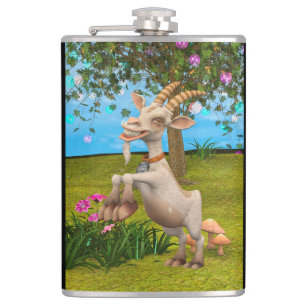 Funny Cartoon Goat Garden Animal Art Hip Flask