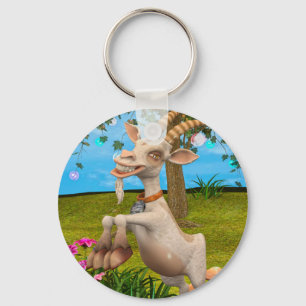 Funny Cartoon Goat Garden Animal Art Keychain