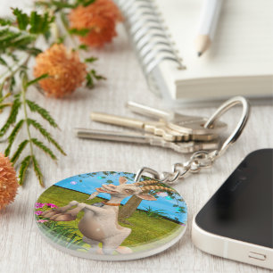 Funny Cartoon Goat Garden Animal Art Keychain