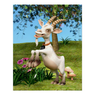 Funny Cartoon Goat Garden Animal Art Poster
