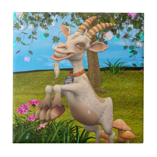 Funny Cartoon Goat Garden Animal Art Tile (Front)