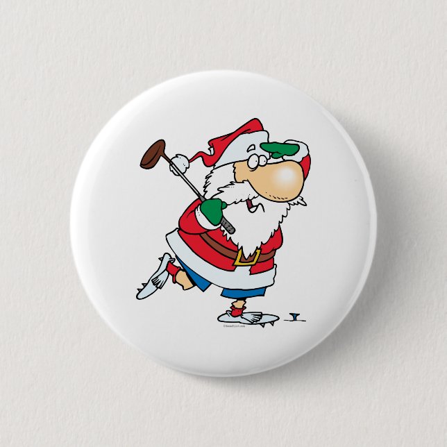 funny cartoon golfing golfer santa claus 2 inch round button (Front)