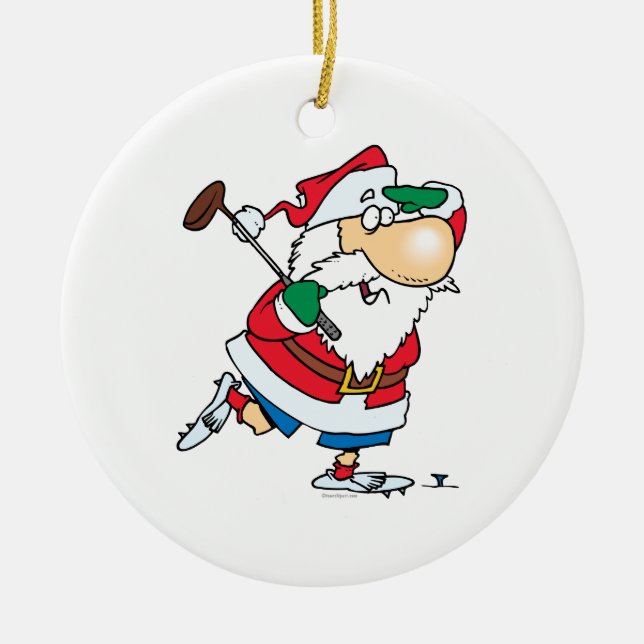 funny cartoon golfing golfer santa claus ceramic ornament (Front)