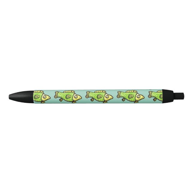 Funny Cartoon Green Fish Black Ink Pen (Front)