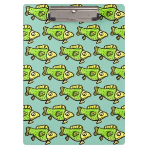 Funny Cartoon Green Fish Drawing Clipboard