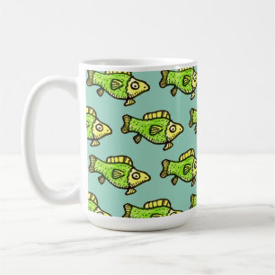 Funny Cartoon Green Fish Drawing Coffee Mug