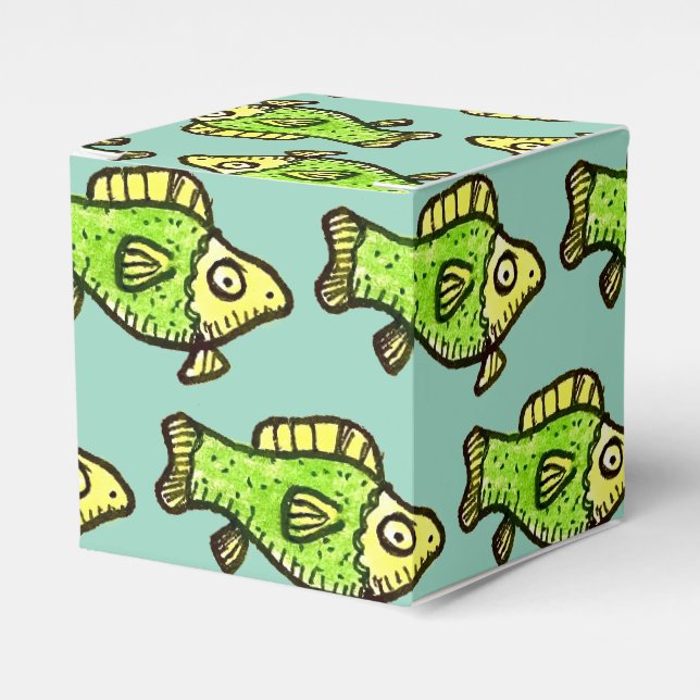 Funny Cartoon Green Fish Drawing Favor Box (Front Side)