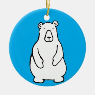 Funny Cartoon Grizzly Polar Bear Blue Ceramic Ornament