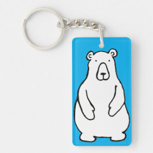 Funny Cartoon Grizzly Polar Bear Blue Keychain