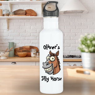 Funny Cartoon Horse Head with Big Smile 710 Ml Water Bottle