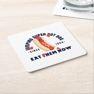 Funny Cartoon Hot Dog Art Graphic Tee Since 1994 Square Paper Coaster