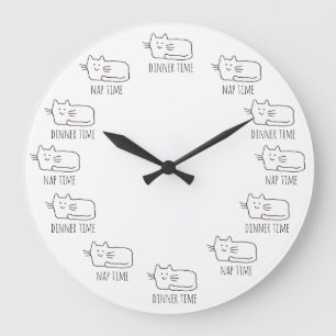 Funny Cartoon Hungry Cat Dinnertime Nap Time Clock
