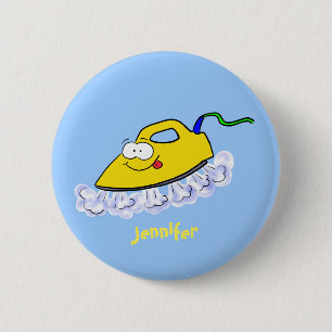 Funny cartoon iron laundry illustration 2 inch round button