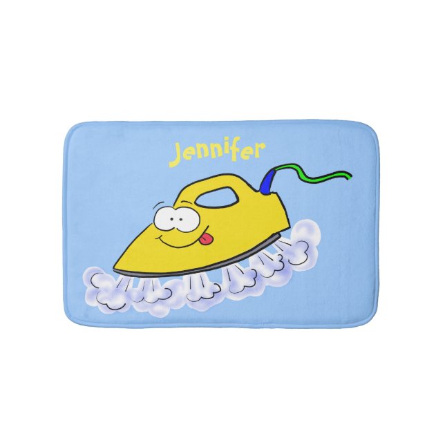 Funny cartoon iron laundry illustration bath mat (Front)