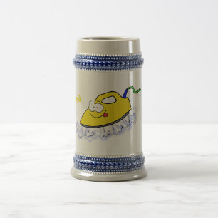 Funny cartoon iron laundry illustration beer stein