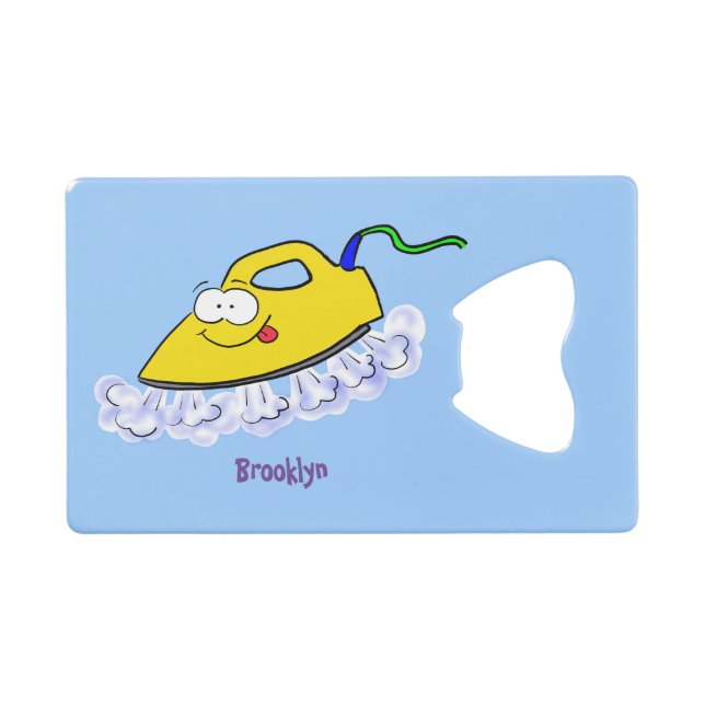 Funny cartoon iron laundry illustration credit card bottle opener (Front (Horizontal))