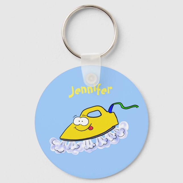 Funny cartoon iron laundry illustration keychain (Front)